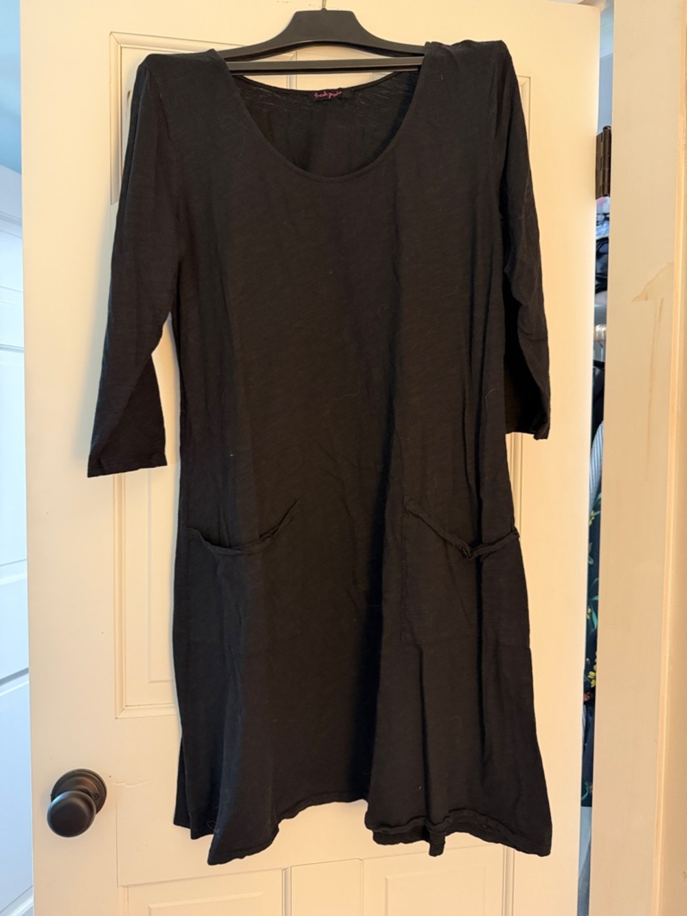 fresh produce Black Scoop-Neck Midi Dress with Pockets